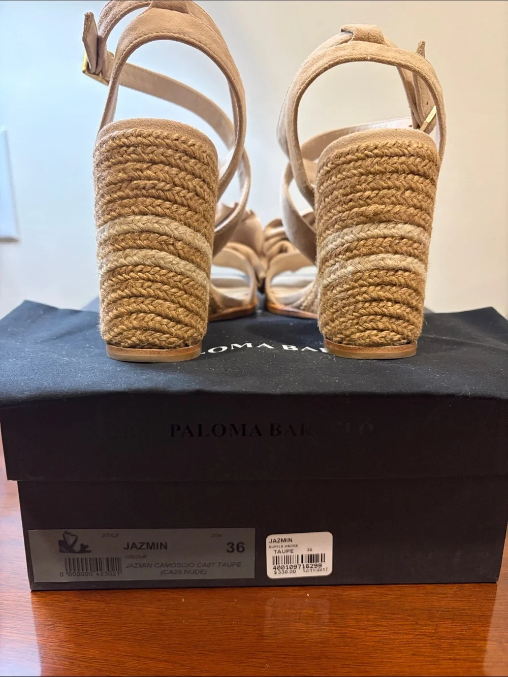 Paloma Barceló Tan Suede Ruffle Wedge Sandals